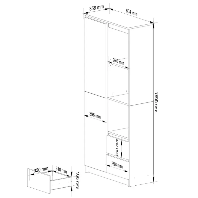 Casa si Gradina - Mobilier - Dulapuri si sifoniere - Dulapuri - Dulap cu usa, 2 sertare si 7 rafturi, PAL laminat 16 mm, 80x35x180 cm, sonoma - Infinity.ro