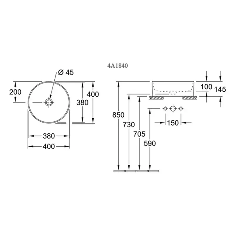 Casa si Gradina - Sanitare - Lavoar baie si accesorii - Lavoare si piedestale - Lavoar pe blat Villeroy&Boch Collaro rotund 40 cm alb - Infinity.ro