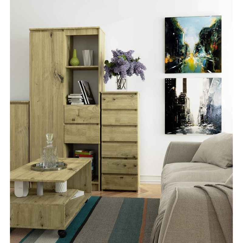 Casa si Gradina - Mobilier - Comode si corpuri - Comode - Comoda cu 6 sertare, PAL laminat 16 mm, 40x35x109 cm, stejar artisan - Infinity.ro