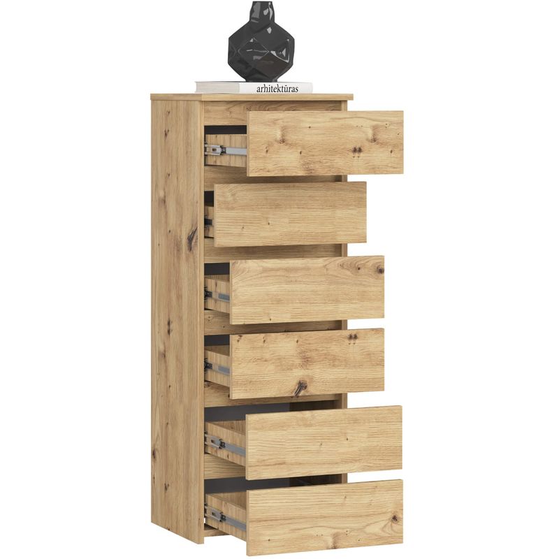 Casa si Gradina - Mobilier - Comode si corpuri - Comode - Comoda cu 6 sertare, PAL laminat 16 mm, 40x35x109 cm, stejar artisan - Infinity.ro