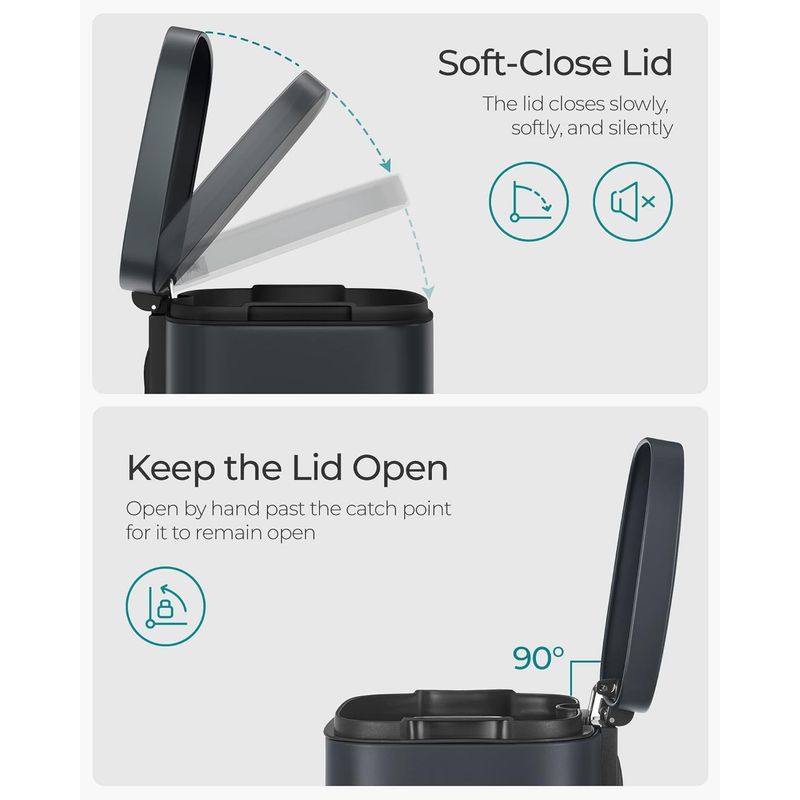 Casa si Gradina - Mobilier - Organizare si depozitare - Cosuri de gunoi - Cos de gunoi din otel cu pedala, galeata interioara plastic, capac inchidere lenta, 30L, 35x30x63cm, gri inchis - Infinity.ro