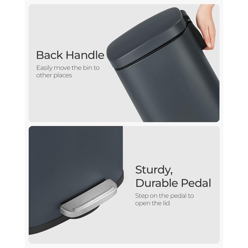 Casa si Gradina - Mobilier - Organizare si depozitare - Cosuri de gunoi - Cos de gunoi din otel cu pedala, galeata interioara plastic, capac inchidere lenta, 30L, 35x30x63cm, gri inchis - Infinity.ro