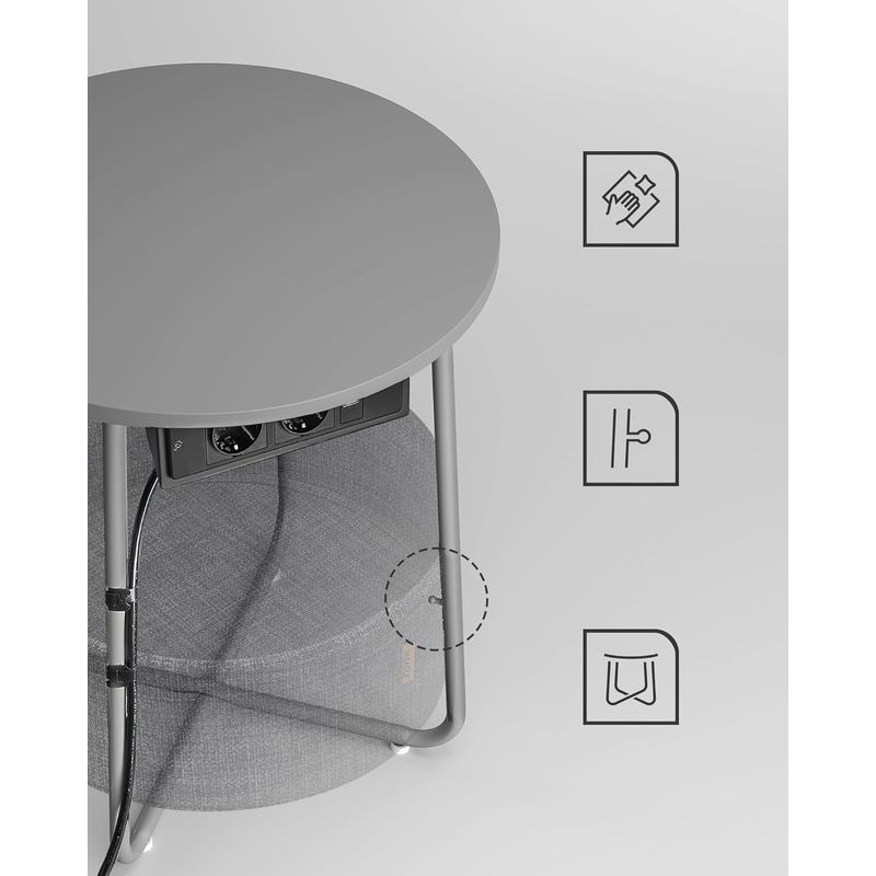 Casa si Gradina - Mobilier - Mese si birouri - Masute de cafea - Masuta de cafea rotunda cu cos de stofa, statie de incarcare 2 prize si 2 USB, 45x50cm, gri argintiu - Infinity.ro