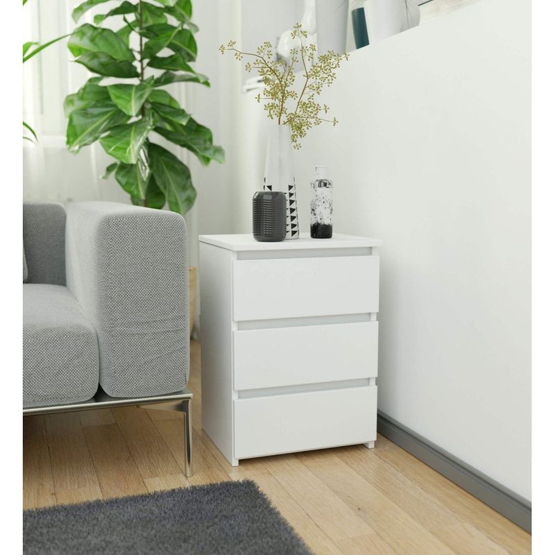 Casa si Gradina - Mobilier - Comode si corpuri - Noptiere - Noptiera cu 3 sertare, PAL laminat 16 mm, 40x35x57 cm, alb - Infinity.ro