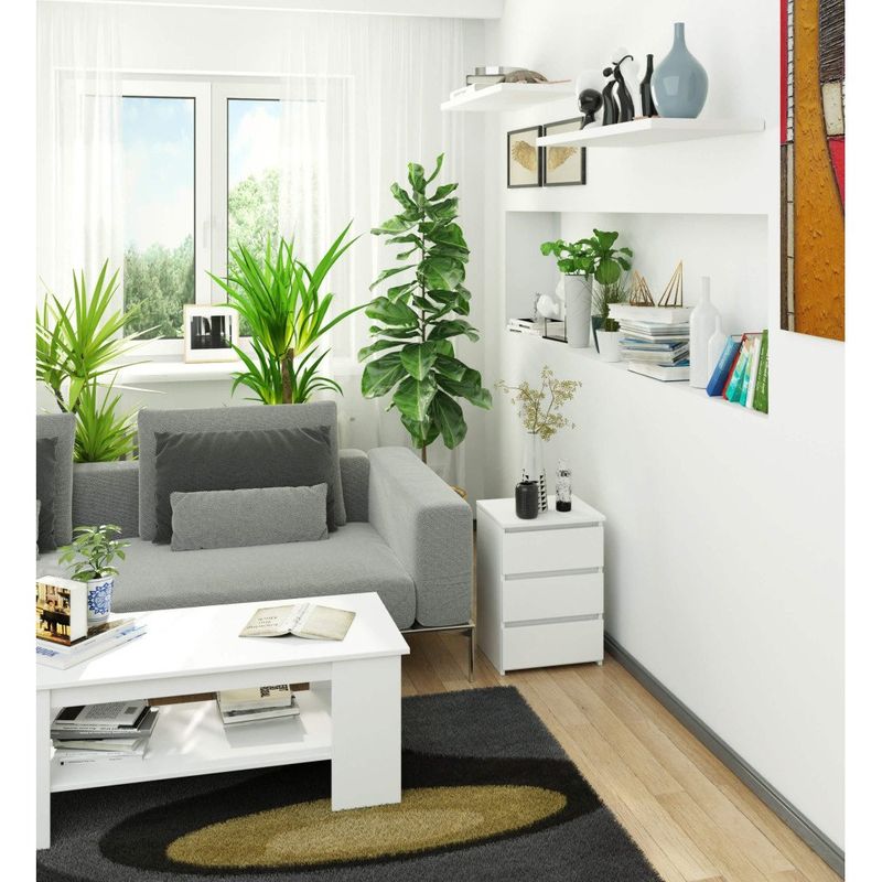 Casa si Gradina - Mobilier - Comode si corpuri - Noptiere - Noptiera cu 3 sertare, PAL laminat 16 mm, 40x35x57 cm, alb - Infinity.ro