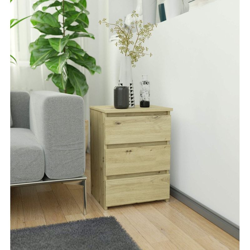 Casa si Gradina - Mobilier - Comode si corpuri - Noptiere - Noptiera cu 3 sertare, PAL laminat 16 mm, 40x35x57 cm, stejar artisan - Infinity.ro