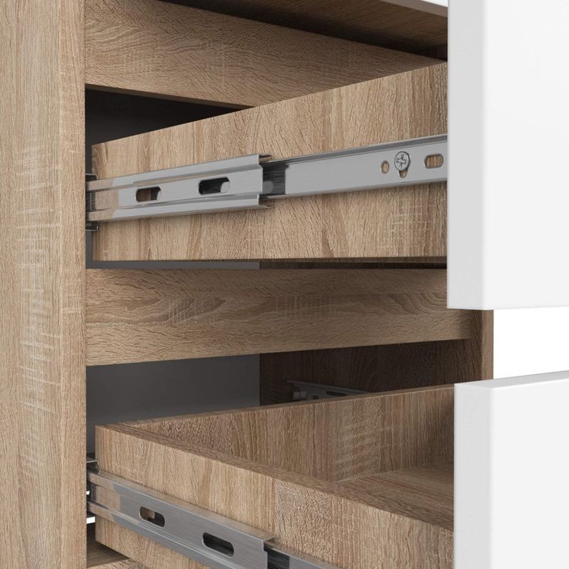 Casa si Gradina - Mobilier - Comode si corpuri - Noptiere - Noptiera cu 3 sertare, PAL laminat 16 mm, 40x35x57 cm, stejar sonoma si alb - Infinity.ro