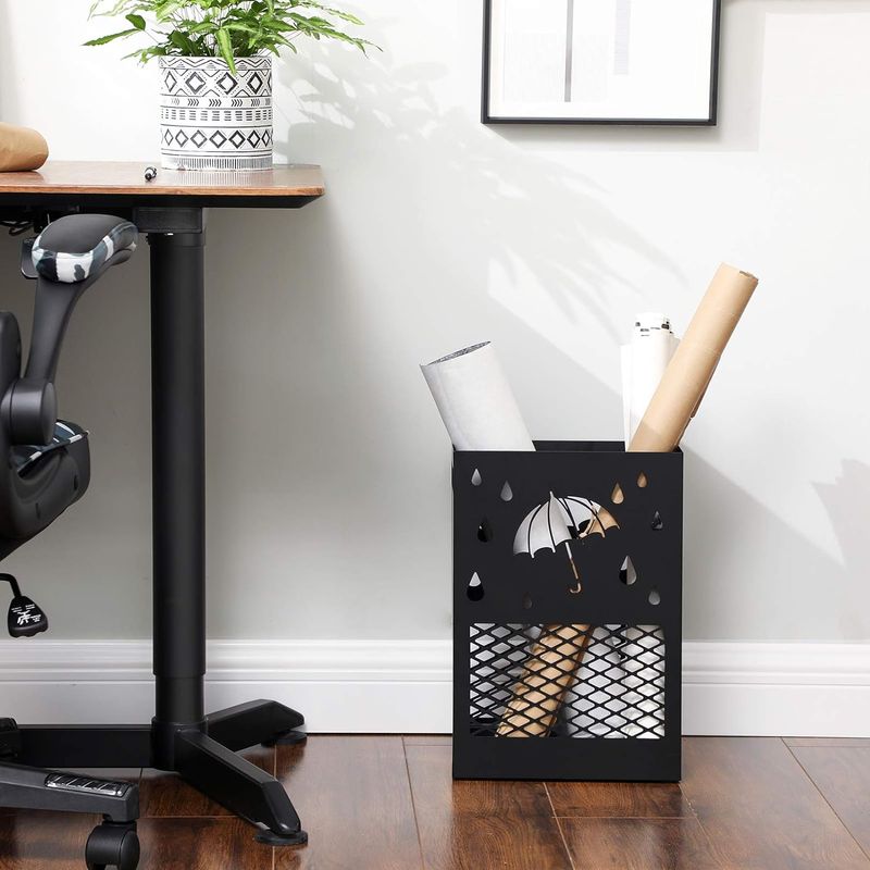 Casa si Gradina - Decoratiuni - Obiecte decorative - Suporturi umbrele - Suport metalic pentru umbrele, cu carlige si tava de picurare, 28x12x41cm, negru - Infinity.ro