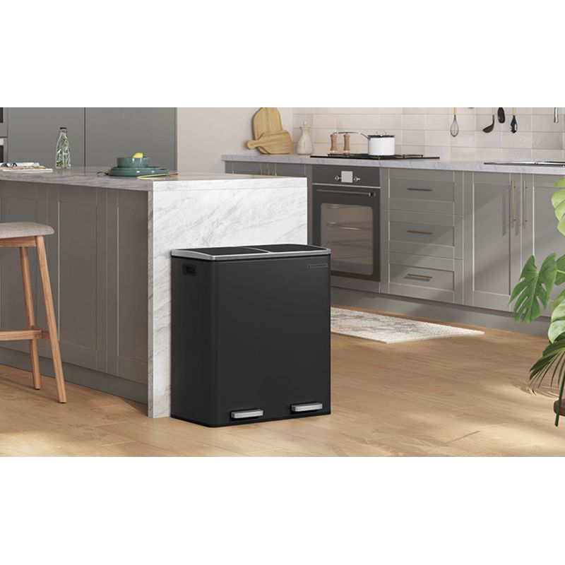 Casa si Gradina - Mobilier - Organizare si depozitare - Cosuri de gunoi - Cos de gunoi din inox cu 2 compartimente colectare selectiva, cu galeti interioare, 2x30litri, negru - Infinity.ro