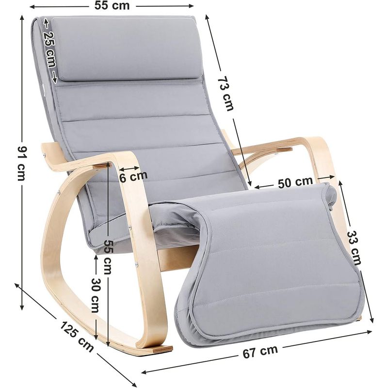 Casa si Gradina - Mobilier - Scaune si fotolii - Scaune - Scaun balansoar din lemn, suport picioare reglabil, maxim 150kg, 67x125x91cm, gri - Infinity.ro