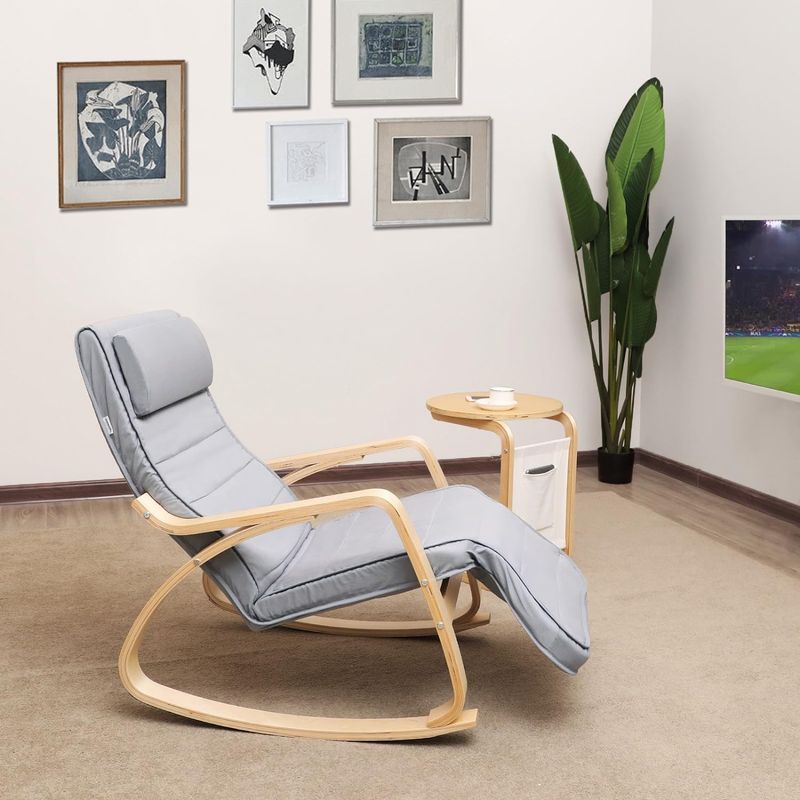 Casa si Gradina - Mobilier - Scaune si fotolii - Scaune - Scaun balansoar din lemn, suport picioare reglabil, maxim 150kg, 67x125x91cm, gri - Infinity.ro