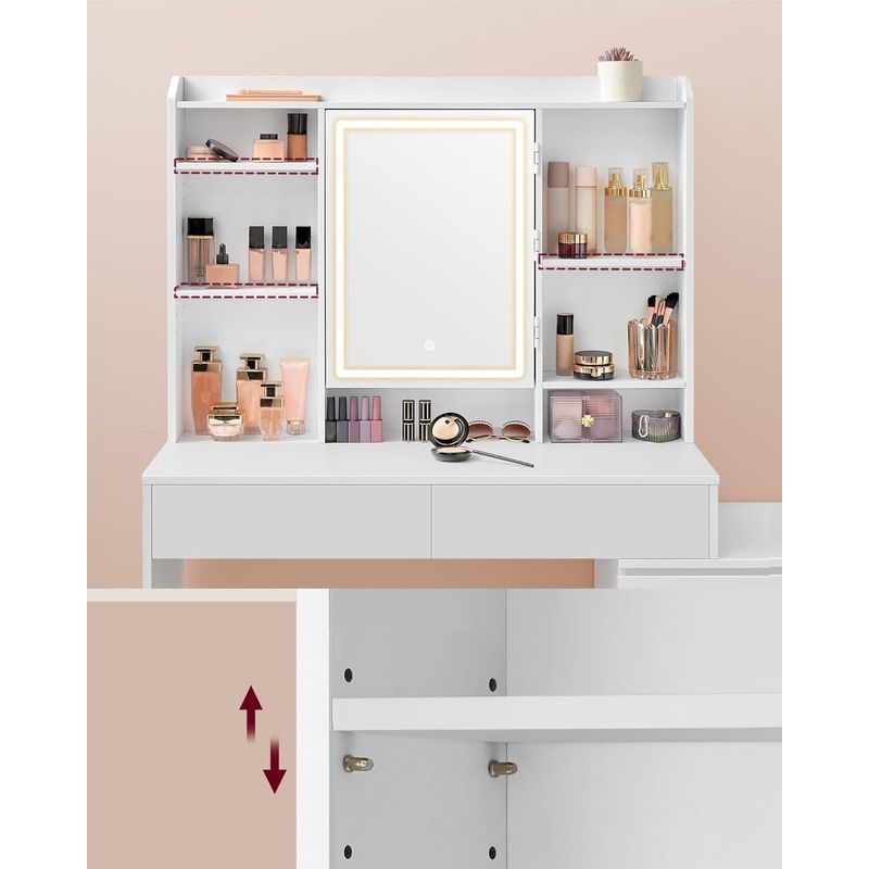 Casa si Gradina - Mobilier - Comode si corpuri - Masute de toaleta - Masa de toaleta cu oglinda, iluminare LED reglabila, 6 sertare, 118x40x145 cm, alb - Infinity.ro