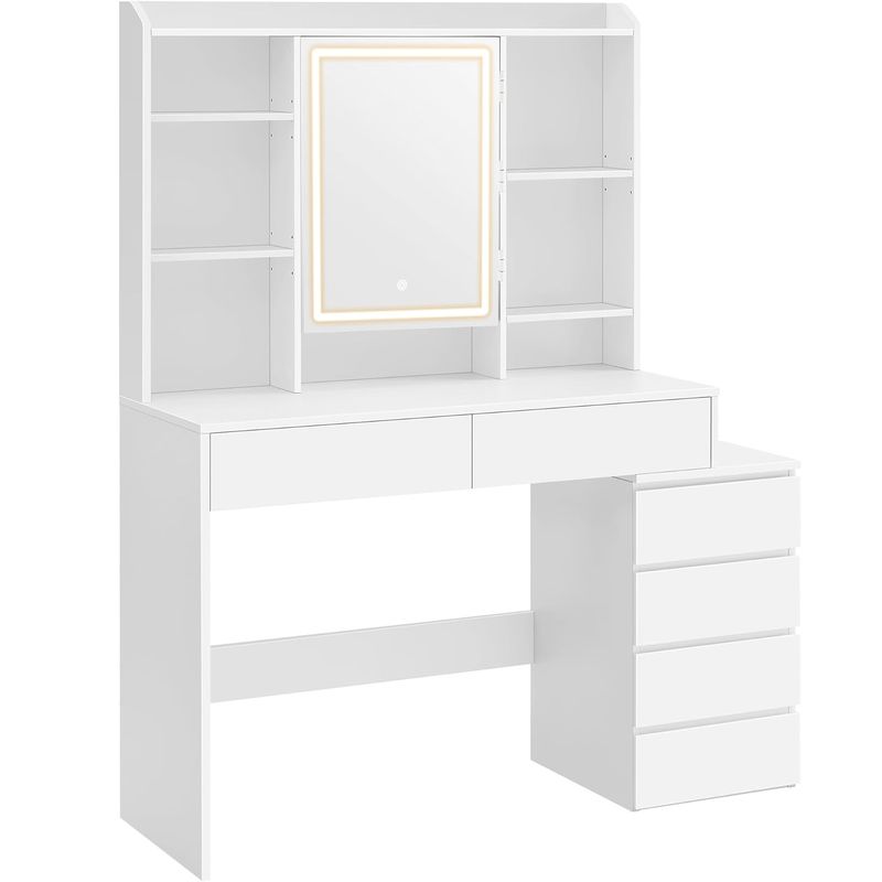 Casa si Gradina - Mobilier - Comode si corpuri - Masute de toaleta - Masa de toaleta cu oglinda, iluminare LED reglabila, 6 sertare, 118x40x145 cm, alb - Infinity.ro