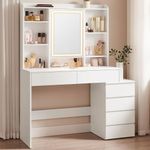 Casa si Gradina - Mobilier - Comode si corpuri - Masute de toaleta - Masa de toaleta cu oglinda, iluminare LED reglabila, 6 sertare, 118x40x145 cm, alb - Infinity.ro