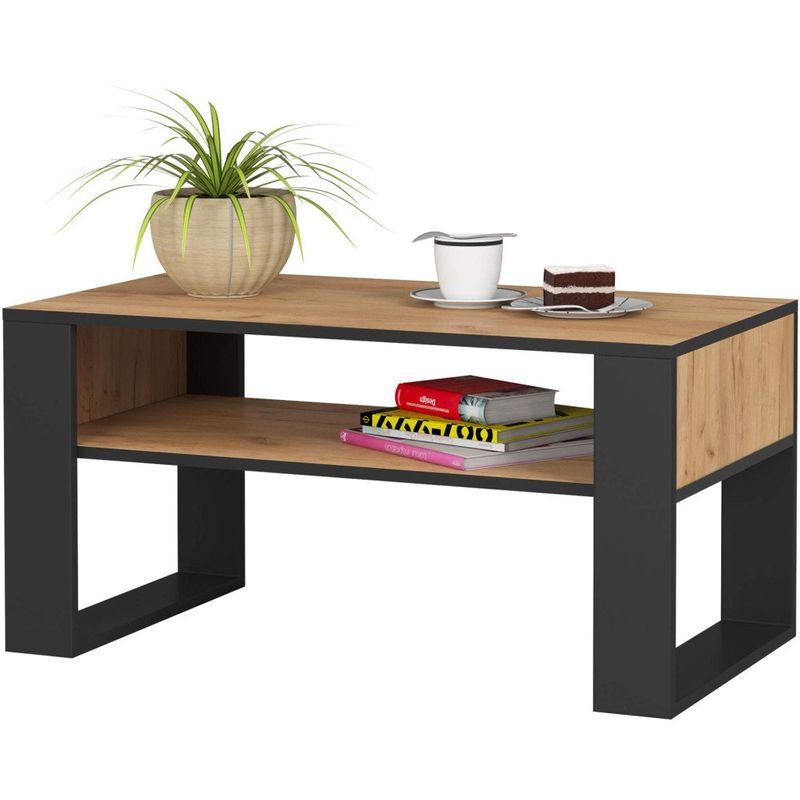 Casa si Gradina - Mobilier - Mese si birouri - Masute de cafea - Masuta de cafea Domi cu raft inferior, blat laminat, 92x50x45 cm, stejar craft si negru - Infinity.ro