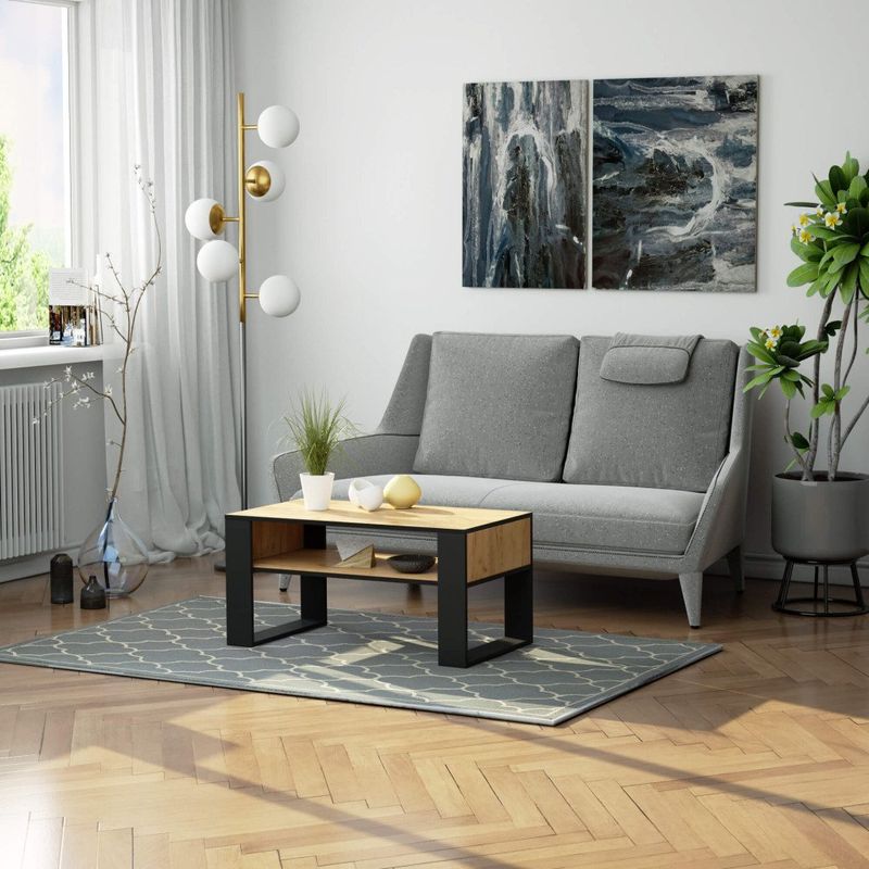 Casa si Gradina - Mobilier - Mese si birouri - Masute de cafea - Masuta de cafea Domi cu raft inferior, blat laminat, 92x50x45 cm, stejar craft si negru - Infinity.ro