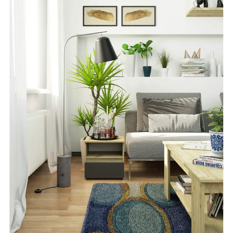 Casa si Gradina - Mobilier - Comode si corpuri - Noptiere - Noptiera cu 1 sertar, PAL laminat 16mm, 40x35x40 cm, stejar artisan si gri - Infinity.ro