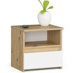 Casa si Gradina - Mobilier - Comode si corpuri - Noptiere - Noptiera cu 1 sertar, PAL laminat 16mm, 40x35x40 cm, stejar artisan si alb - Infinity.ro
