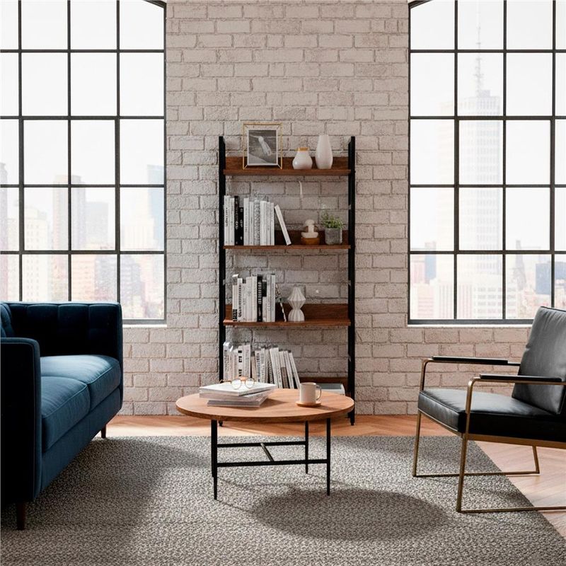 Casa si Gradina - Mobilier - Biblioteci si rafturi - Etajere - Etajera cu 4 polite din MDF si cadru metalic, stil industrial, 60x28x124.5 cm, maro inchis si negru - Infinity.ro