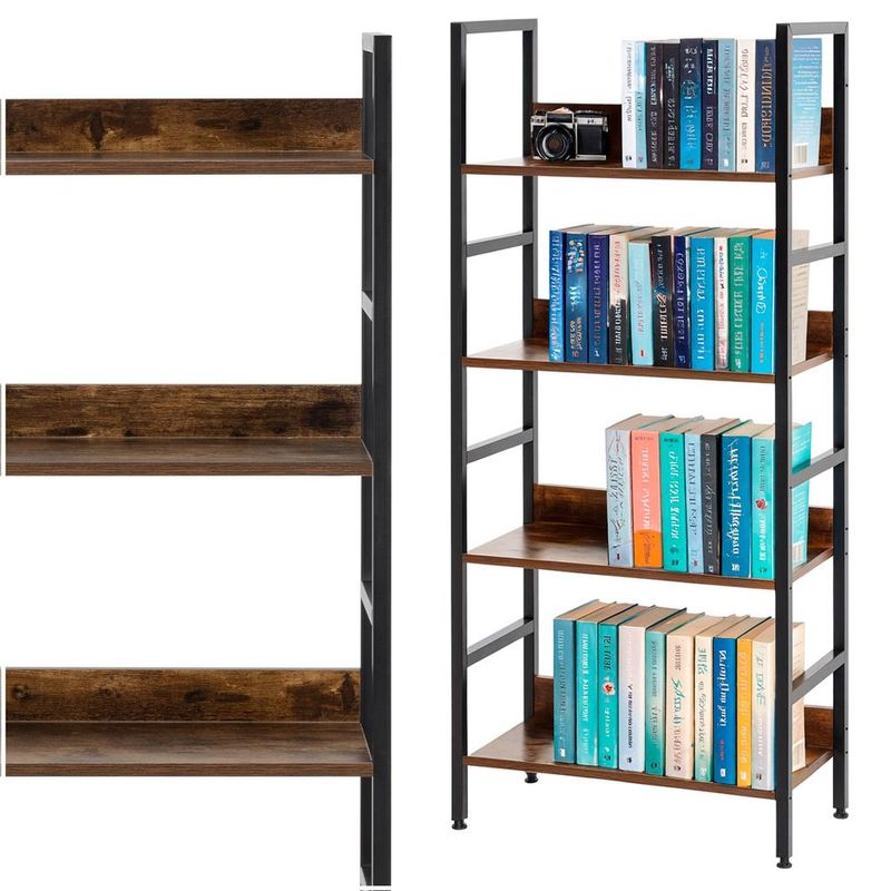 Casa si Gradina - Mobilier - Biblioteci si rafturi - Etajere - Etajera cu 4 polite din MDF si cadru metalic, stil industrial, 60x28x124.5 cm, maro inchis si negru - Infinity.ro