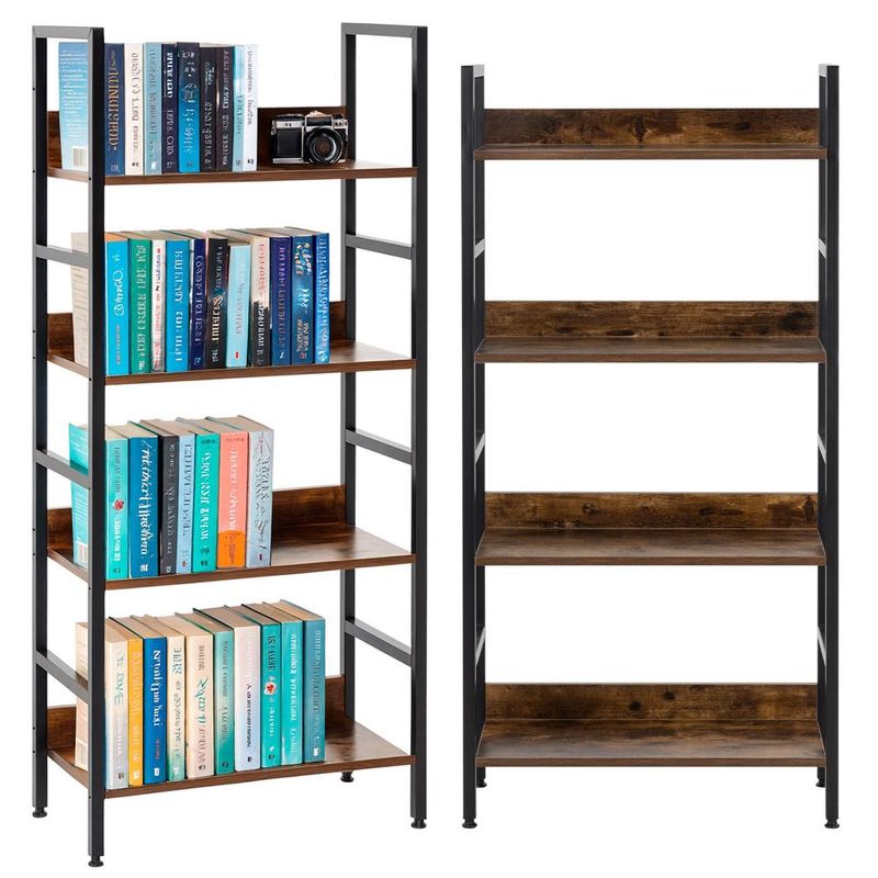 Casa si Gradina - Mobilier - Biblioteci si rafturi - Etajere - Etajera cu 4 polite din MDF si cadru metalic, stil industrial, 60x28x124.5 cm, maro inchis si negru - Infinity.ro