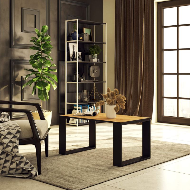 Casa si Gradina - Mobilier - Mese si birouri - Masute de cafea - Masuta cafea NOX cu raft inferior, PAL laminat, 92x53x45 cm, stejar craft si negru - Infinity.ro