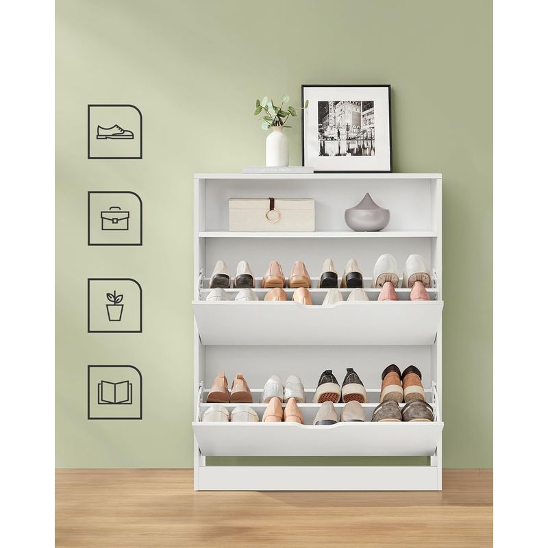 Casa si Gradina - Mobilier - Dulapuri si sifoniere - Dulapuri pantofi - Dulap pantofi 80x24x102 cm, cu 2 usi rabatabile, separator reglabil si raft superior, PAL alb mat - Infinity.ro