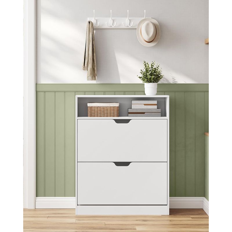 Casa si Gradina - Mobilier - Dulapuri si sifoniere - Dulapuri pantofi - Dulap pantofi 80x24x102 cm, cu 2 usi rabatabile, separator reglabil si raft superior, PAL alb mat - Infinity.ro