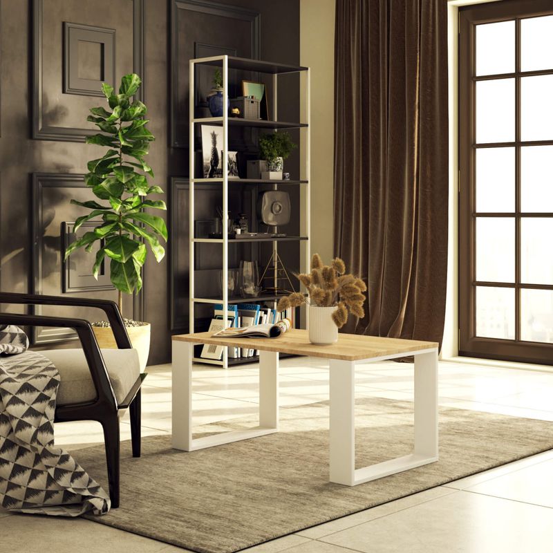 Casa si Gradina - Mobilier - Mese si birouri - Masute de cafea - Masuta cafea NOX cu raft inferior, PAL laminat, 92x53x45 cm, stejar sonoma si alb - Infinity.ro