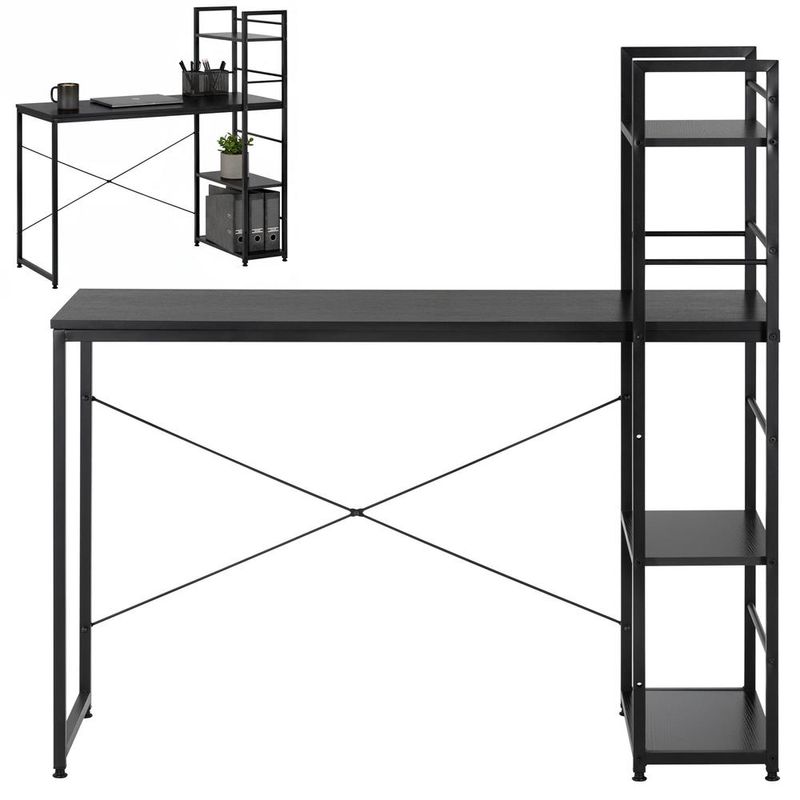 Casa si Gradina - Mobilier - Mese si birouri - Birouri - Birou cu blat MDF si rafturi laterale, cadru metalic, 120x48x122 cm, negru - Infinity.ro