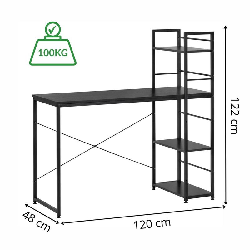 Casa si Gradina - Mobilier - Mese si birouri - Birouri - Birou cu blat MDF si rafturi laterale, cadru metalic, 120x48x122 cm, negru - Infinity.ro