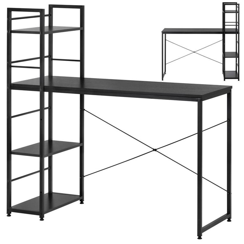 Casa si Gradina - Mobilier - Mese si birouri - Birouri - Birou cu blat MDF si rafturi laterale, cadru metalic, 120x48x122 cm, negru - Infinity.ro