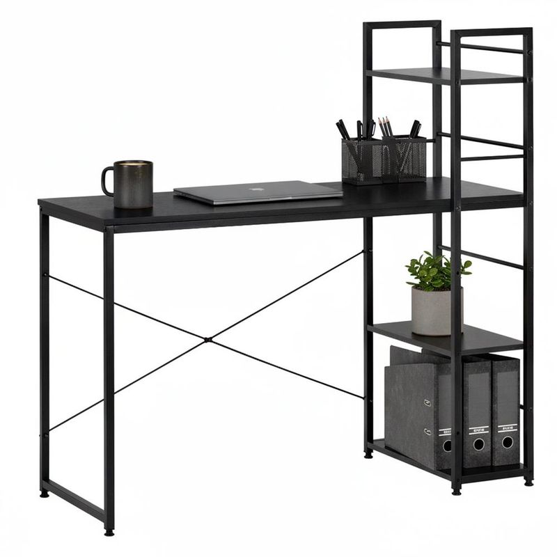 Casa si Gradina - Mobilier - Mese si birouri - Birouri - Birou cu blat MDF si rafturi laterale, cadru metalic, 120x48x122 cm, negru - Infinity.ro