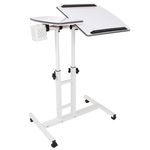 Casa si Gradina - Mobilier - Mese si birouri - Birouri - Masuta laptop reglabila cu 2 blaturi acrilice, pe roti cu blocare, 60-90 cm, alb perlat - Infinity.ro