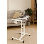 Casa si Gradina - Mobilier - Mese si birouri - Birouri - Masuta laptop reglabila cu 2 blaturi acrilice, pe roti cu blocare, 60-90 cm, alb perlat - Infinity.ro