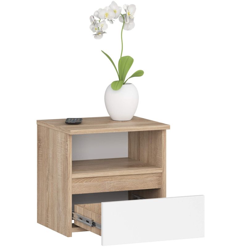 Casa si Gradina - Mobilier - Comode si corpuri - Noptiere - Noptiera cu 1 sertar, PAL laminat 16mm, 40x35x40 cm, stejar sonoma si alb - Infinity.ro