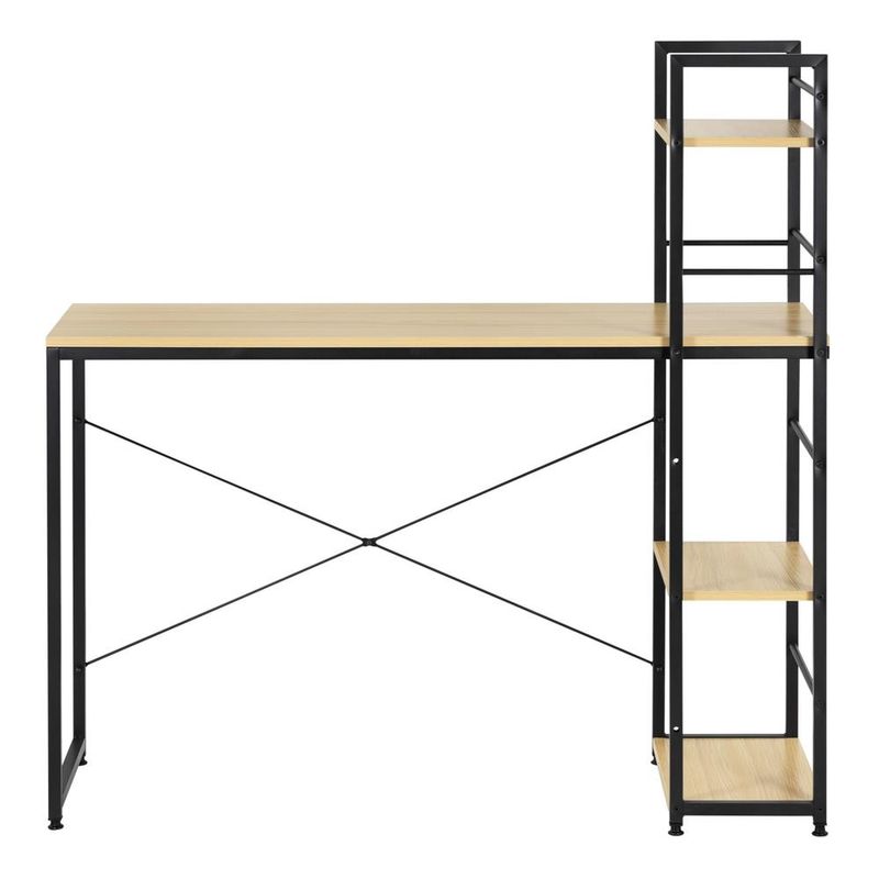 Casa si Gradina - Mobilier - Mese si birouri - Birouri - Birou cu blat MDF si rafturi laterale, cadru metalic, 120x48x122 cm, maro deschis - Infinity.ro