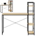 Casa si Gradina - Mobilier - Mese si birouri - Birouri - Birou cu blat MDF si rafturi laterale, cadru metalic, 120x48x122 cm, maro deschis - Infinity.ro