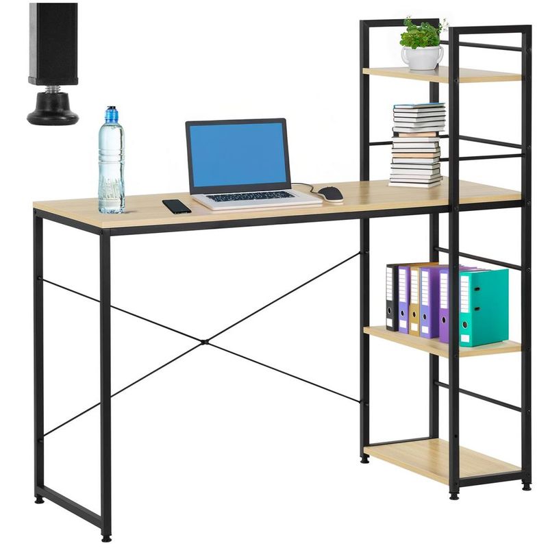 Casa si Gradina - Mobilier - Mese si birouri - Birouri - Birou cu blat MDF si rafturi laterale, cadru metalic, 120x48x122 cm, maro deschis - Infinity.ro