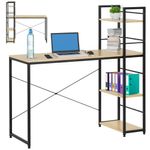 Casa si Gradina - Mobilier - Mese si birouri - Birouri - Birou cu blat MDF si rafturi laterale, cadru metalic, 120x48x122 cm, maro deschis - Infinity.ro