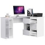 Casa si Gradina - Mobilier - Mese si birouri - Birouri - Birou colt dreapta in L cu 3 sertare si rafturi, fronturi din MDF lucios, 155x85x77 cm, alb lucios - Infinity.ro