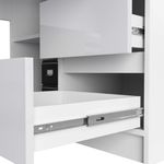 Casa si Gradina - Mobilier - Mese si birouri - Birouri - Birou colt dreapta in L cu 3 sertare si rafturi, fronturi din MDF lucios, 155x85x77 cm, alb lucios - Infinity.ro