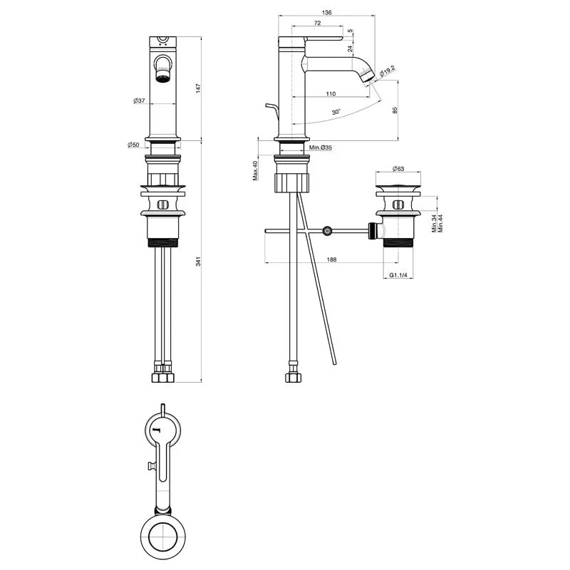 Casa si Gradina - Sanitare - Lavoar baie si accesorii - Baterii sanitare - Baterie lavoar FIMA Carlo Frattini, Snap, cu ventil pop-up, negru mat - Infinity.ro