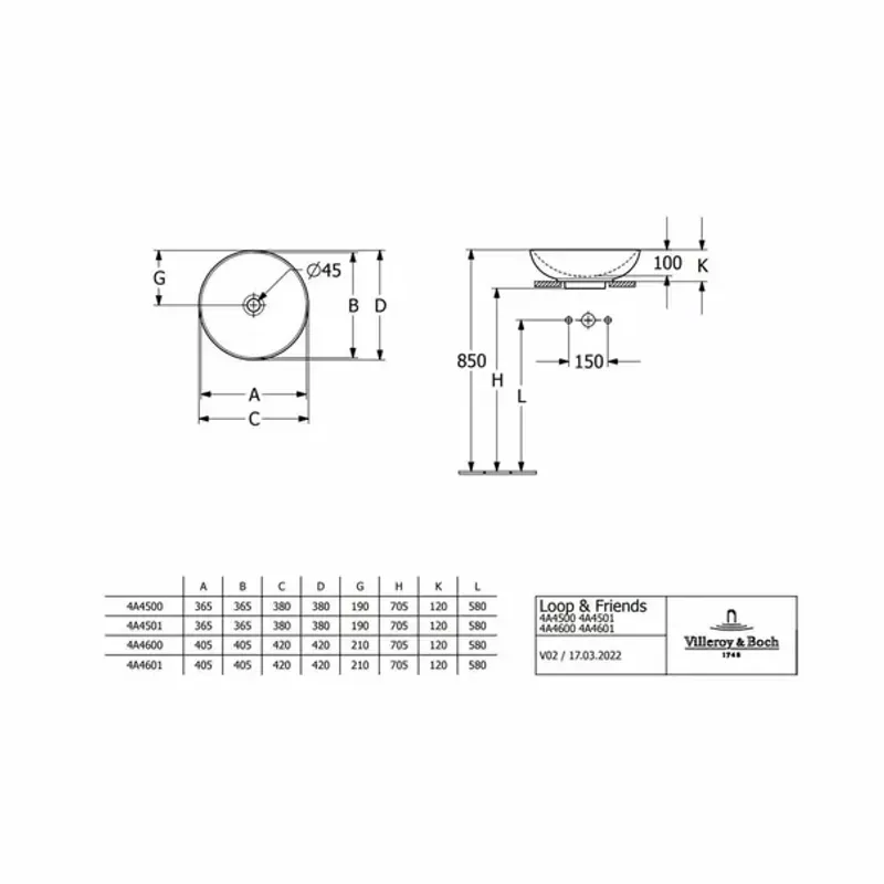 Casa si Gradina - Sanitare - Lavoar baie si accesorii - Lavoare si piedestale - Lavoar pe blat Villeroy&Boch Loop&Friends rotund 42 cm alb - Infinity.ro