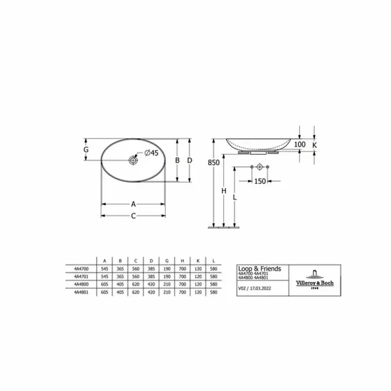 Casa si Gradina - Sanitare - Lavoar baie si accesorii - Lavoare si piedestale - Lavoar pe blat Villeroy&Boch Loop&Friends oval 62 cm alb - Infinity.ro