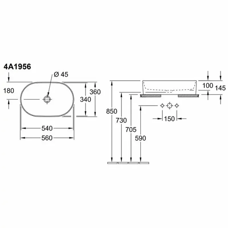 Casa si Gradina - Sanitare - Lavoar baie si accesorii - Lavoare si piedestale - Lavoar pe blat Villeroy&Boch Collaro oval 56x36 cm - Infinity.ro