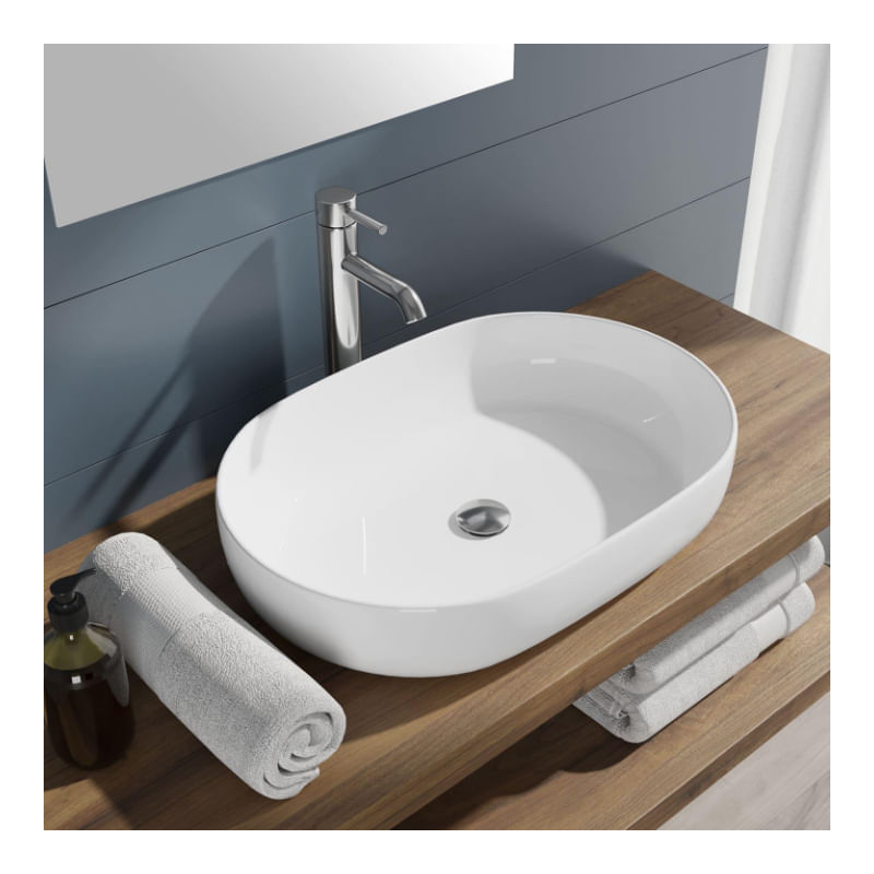 Casa si Gradina - Sanitare - Lavoar baie si accesorii - Lavoare si piedestale - Lavoar pe blat, Hatria, Happy Hour 12:00 S, oval, 57 cm, alb - Infinity.ro