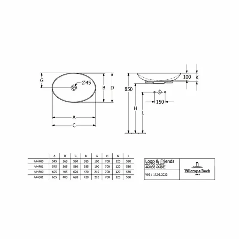 Casa si Gradina - Sanitare - Lavoar baie si accesorii - Lavoare si piedestale - Lavoar pe blat Villeroy&Boch Loop&Friends oval 56 cm alb - Infinity.ro