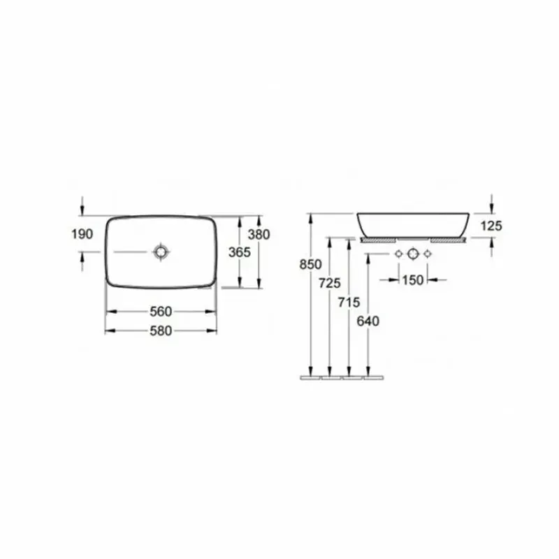Casa si Gradina - Sanitare - Lavoar baie si accesorii - Lavoare si piedestale - Lavoar pe blat Villeroy&Boch Artis dreptunghiular Titanceram 58 cm - Infinity.ro