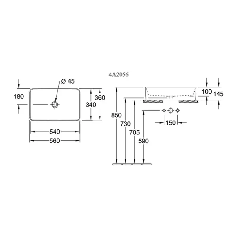 Casa si Gradina - Sanitare - Lavoar baie si accesorii - Lavoare si piedestale - Lavoar pe blat Villeroy&Boch Collaro dreptunghiular 56 cm alb - Infinity.ro